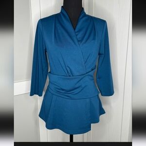 Grace Karin Elegant Teal Blue Wrap Blouse NWT